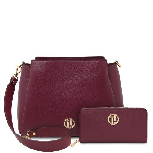 Creta Leather Shoulder bag and zip Around Leather Wallet Bordeaux TL142487