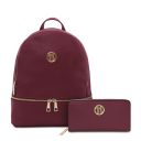 Djerba Soft Leather Backpack and zip Around Leather Wallet Bordeaux TL142488