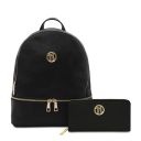 Djerba Mochila en Piel Suave y Cartera en Piel con Cremallera en el Contorno Negro TL142488