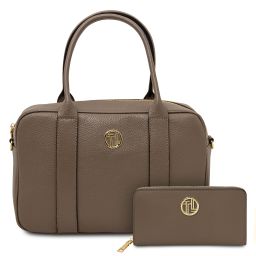 Maiorca Sac Cabas en Cuir et Portefeuille en Cuir Entièrement Zippée Taupe foncé TL142486