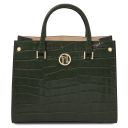 Croque Croc Print Leather Handbag Forest Green TL142504