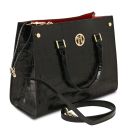 Croque Handtasche aus Leder mit Kroko-Prägung Schwarz TL142504