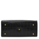 Croque Croc Print Leather Handbag Black TL142504