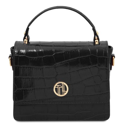 Croque Sac Cabas en Cuir Effet Croco Noir TL142503