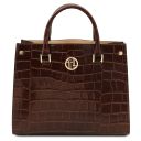 Croque Croc Print Leather Handbag Coffee TL142504