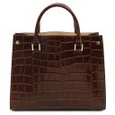 Croque Croc Print Leather Handbag Coffee TL142504
