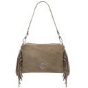 Nomade Suede Leather Fringe Clutch Dark Taupe TL142495