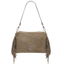 Nomade Suede Leather Fringe Clutch Dark Taupe TL142495