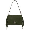 Nomade Pochette in Pelle Scamosciata con Frange Verde Foresta TL142495