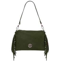 Nomade Sac à Main en Cuir Daim et Franges Vert Forêt TL142495