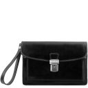 Max Elegante Handgelenktasche/Herrentasche aus Leder Schwarz TL8075