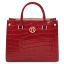 Croque Croc Print Leather Handbag Red TL142504