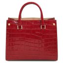 Croque Croc Print Leather Handbag Red TL142504