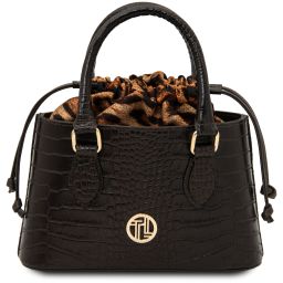 Croque Croc Print Leather Handbag Coffee TL142510