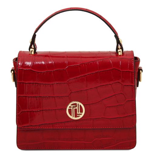 Croque Croc Print Leather Handbag Red TL142503
