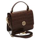 Croque Croc Print Leather Handbag Coffee TL142503
