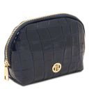 Vera Trousse in Pelle Effetto Cocco Blu scuro TL142514