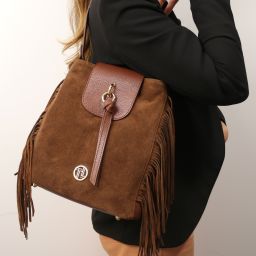Nomade Suede Leather Fringe Shoulder bag Dark Brown TL142512