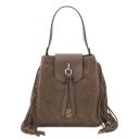 Nomade Borsa a Spalla in Pelle Scamosciata con Frange Talpa scuro TL142512