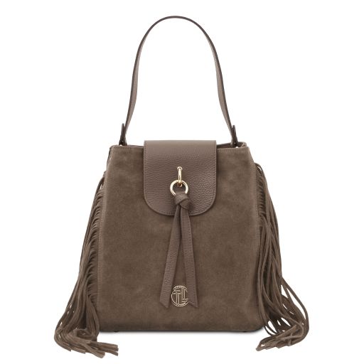 Nomade Suede Leather Fringe Shoulder bag Dark Taupe TL142512