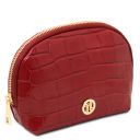 Linosa Croc Print Leather Handbag and Croc Print Leather Toiletry Case Red TL142522