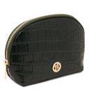 Linosa Croc Print Leather Handbag and Croc Print Leather Toiletry Case Forest Green TL142522