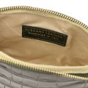 Linosa Croc Print Leather Handbag and Croc Print Leather Toiletry Case Forest Green TL142522