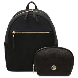 Itaca Sac à dos en Cuir et Trousse de Toilette en Cuir Souple Noir TL142523