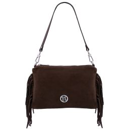 Nomade Suede Leather Fringe Clutch Dark Brown TL142495