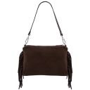 Nomade Suede Leather Fringe Clutch Dark Brown TL142495