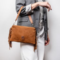 Nomade Bolso Noche en Piel de Gamuza con Flecos Marrón oscuro TL142495