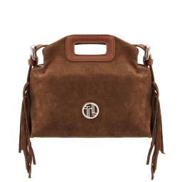 Nomade Suede Leather Fringe Clutch Cognac TL142496