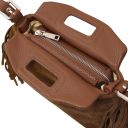 Nomade Pochette in Pelle Scamosciata con Frange Cognac TL142496