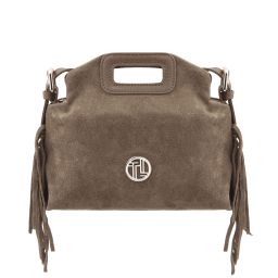 Nomade Pochette in Pelle Scamosciata con Frange Talpa scuro TL142496