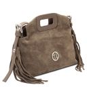 Nomade Suede Leather Fringe Clutch Dark Taupe TL142496