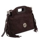 Nomade Pochette in Pelle Scamosciata con Frange Testa di Moro TL142496