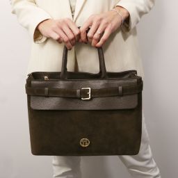 Tenace Borsa a Mano in Pelle Scamosciata Talpa scuro TL142525