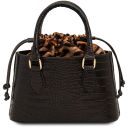Croque Croc Print Leather Handbag Coffee TL142510