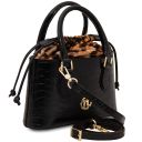 Croque Croc Print Leather Handbag Black TL142510