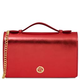Opera Pochette in Pelle Metallic con Tracolla a Catena Rosso TL142519