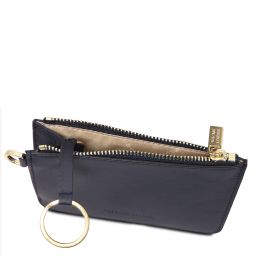 Leather Card Holder With Handle Dark Blue TL142544