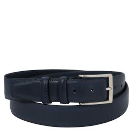 Ceinture Classique en Cuir Pleine Fleur 35mm Bleu foncé TL142532