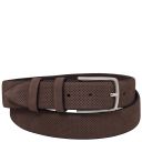 Elegant Perforated Nubuck Leather Belt 35mm Dark Brown TL142535