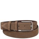 Ceinture élégante en Cuir Nubuck Perforé 35mm Taupe TL142535
