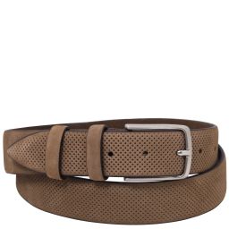 Ceinture élégante en Cuir Nubuck Perforé 35mm Taupe TL142535