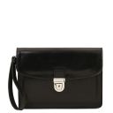 Max Elegante Handgelenktasche/Herrentasche aus Leder Schwarz TL8075