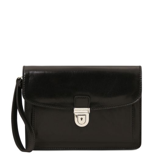Max Elegante Handgelenktasche/Herrentasche aus Leder Schwarz TL8075