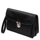 Max Elegante Handgelenktasche/Herrentasche aus Leder Schwarz TL8075