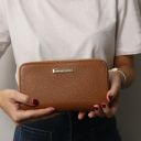 Mira Double zip Around Leather Wallet Cognac TL140809