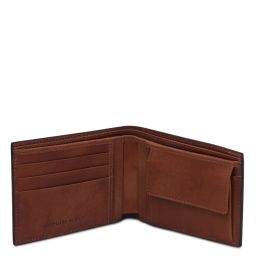 Elégant Portefeuille en Cuir Pour Homme Avec 2 Volets et Porte Monnaie Marron TL142552